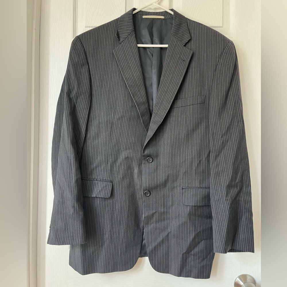 Burberry Wool Gray Pinstripe Suit Jacket Blazer 42R